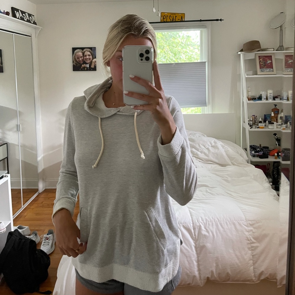 Grey and White Striped Hoodie